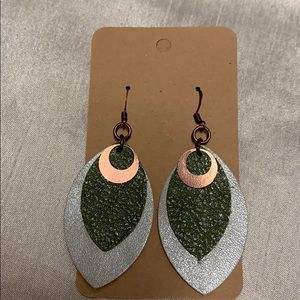 Genuine leather handmade earrings with jewels